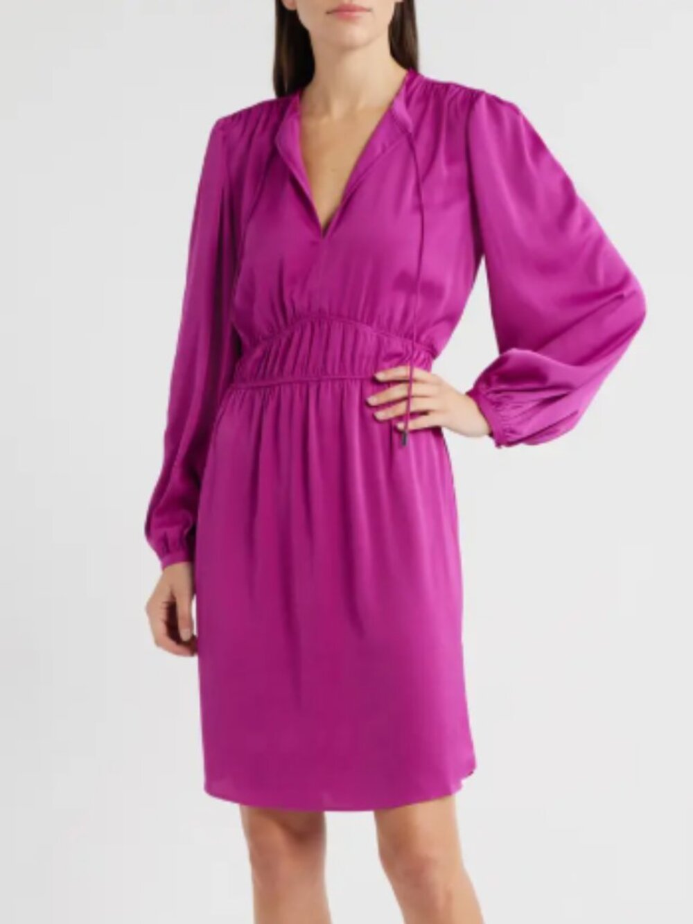 Hugo Boss Decly Tie Neck Long Sleeve Satin Dress Dark Pink 12 NWT